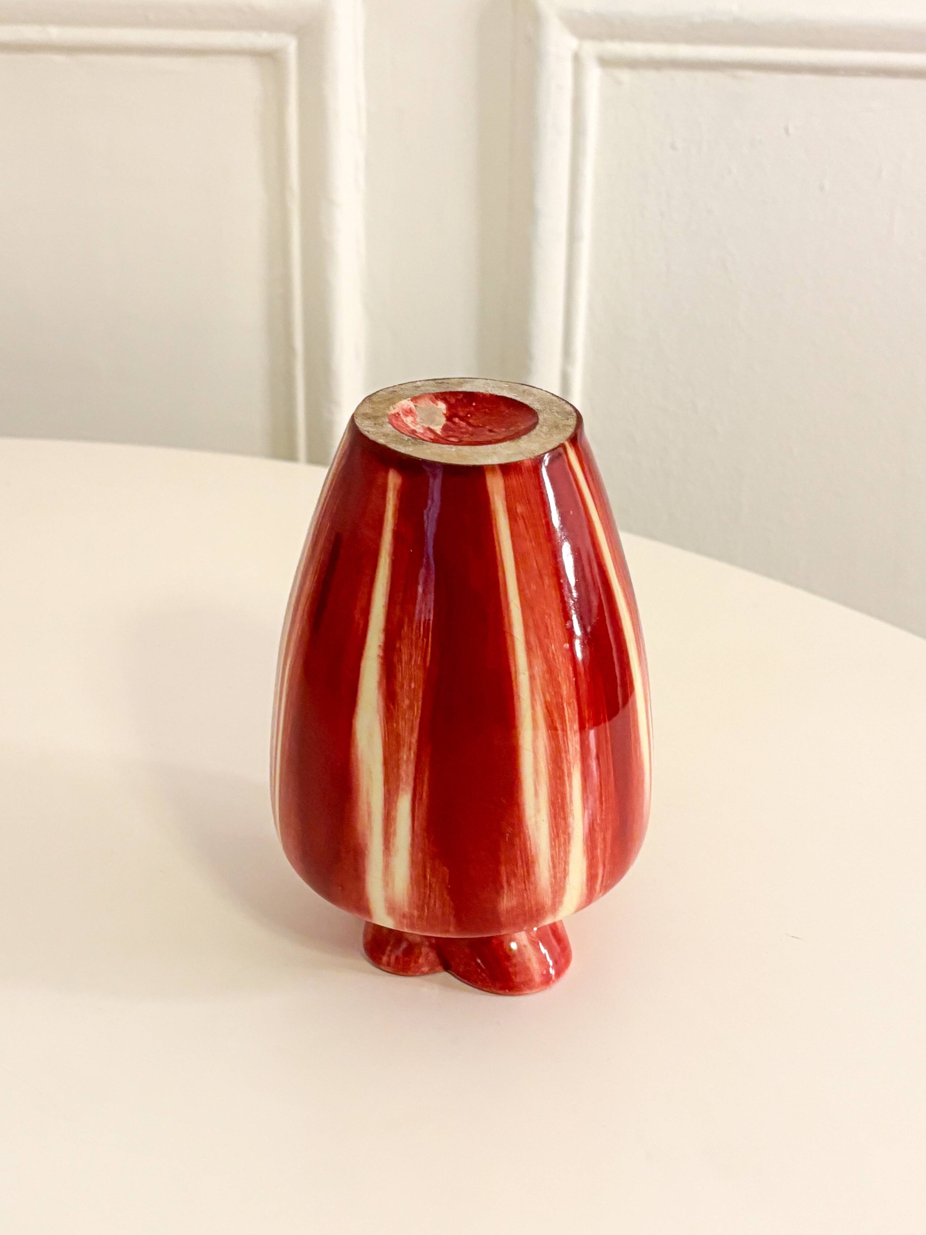 Glazed ceramic vase, Flower neck, Bordeaux, 1970 - 17 X 13 cmV