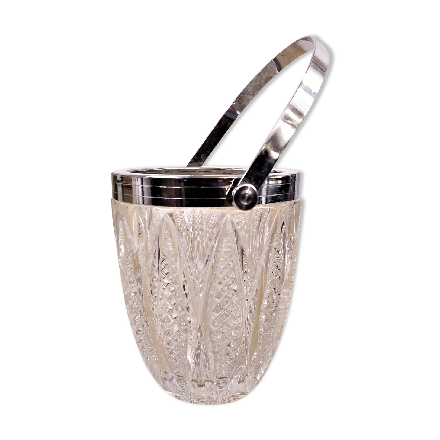 Seau à glaçons en cristal et métal - vintage année 50 - excellent état