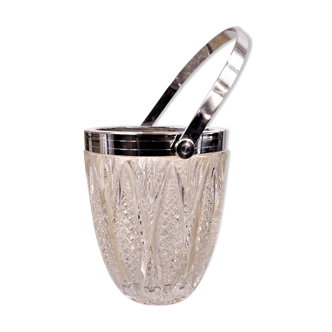 Crystal and metal ice cube bucket - vintage 50s