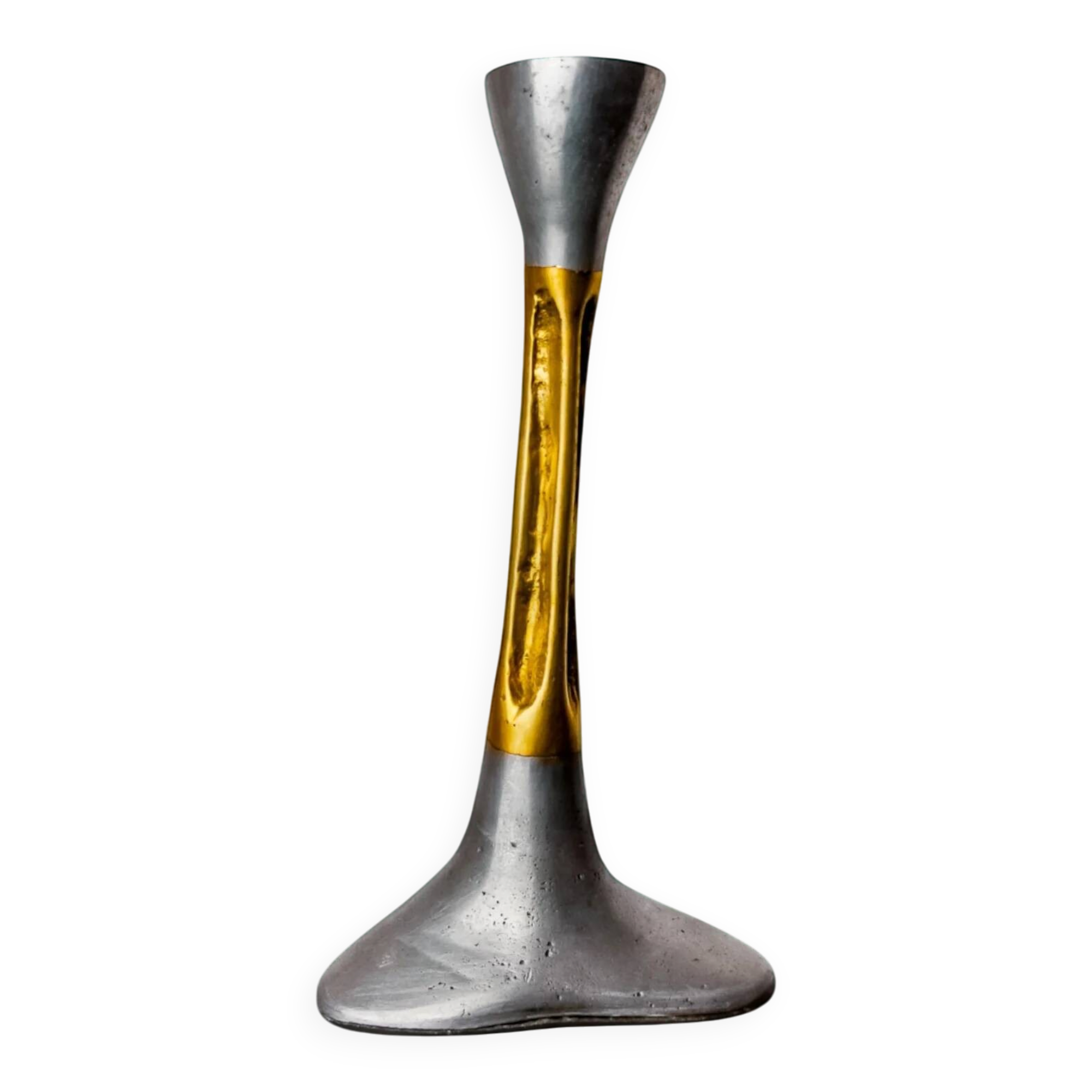 Brutalist candlestick by David Marshall, bronze and aluminium, Spain, 1970s