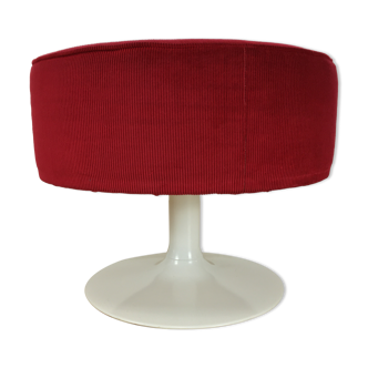 Tabouret space age pied tulipe et velours rouge 70's