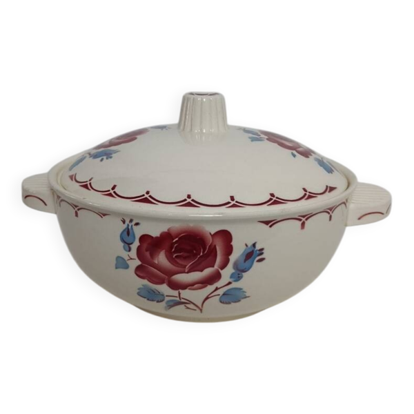 Soupière badonviller a la rose en demi-porcelaine