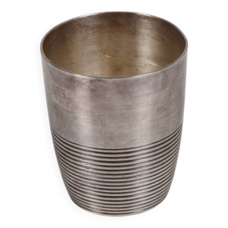 Christofle silver metal tumbler cup, Luc Lanel ripple model
