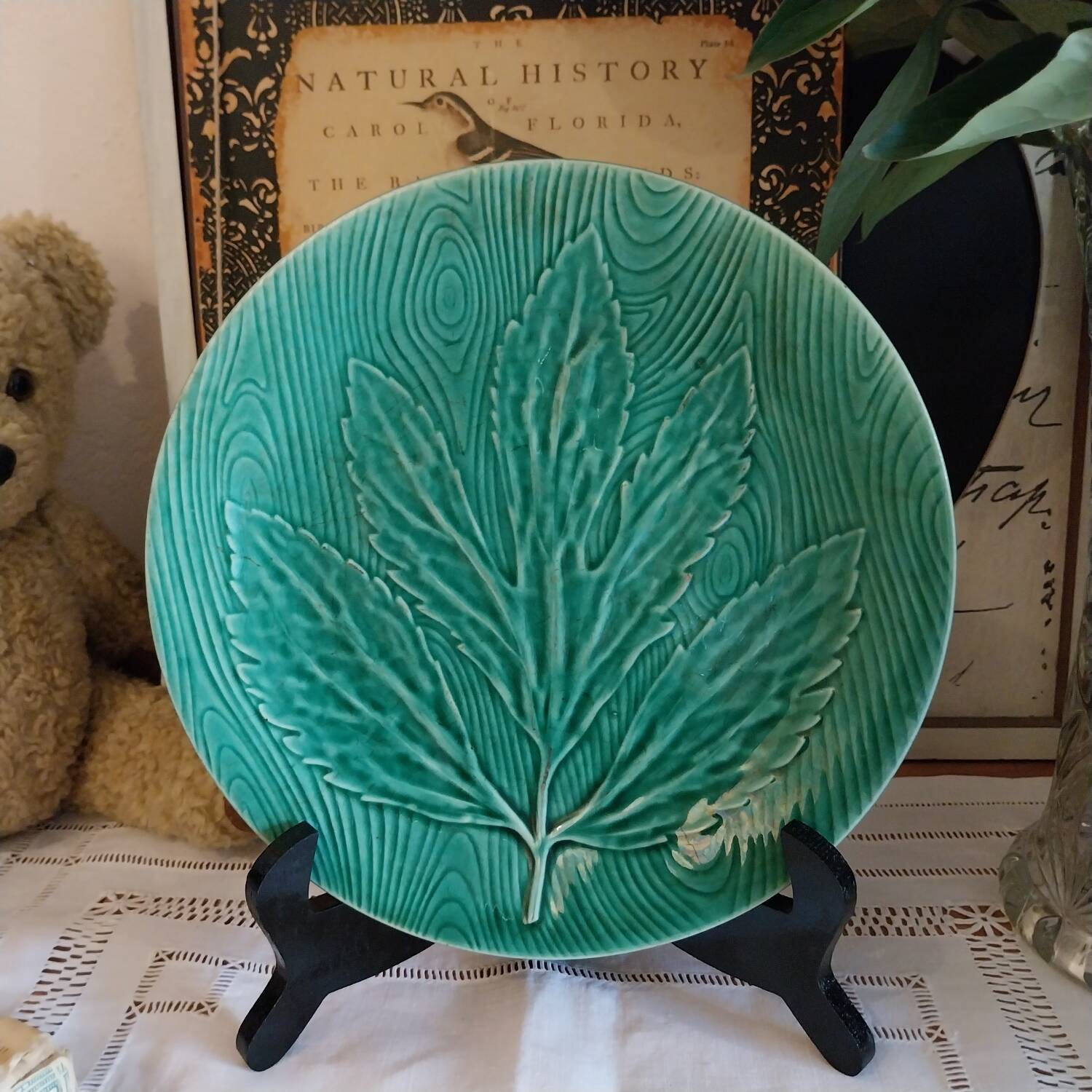 Old flat Gien earthenware slip plate