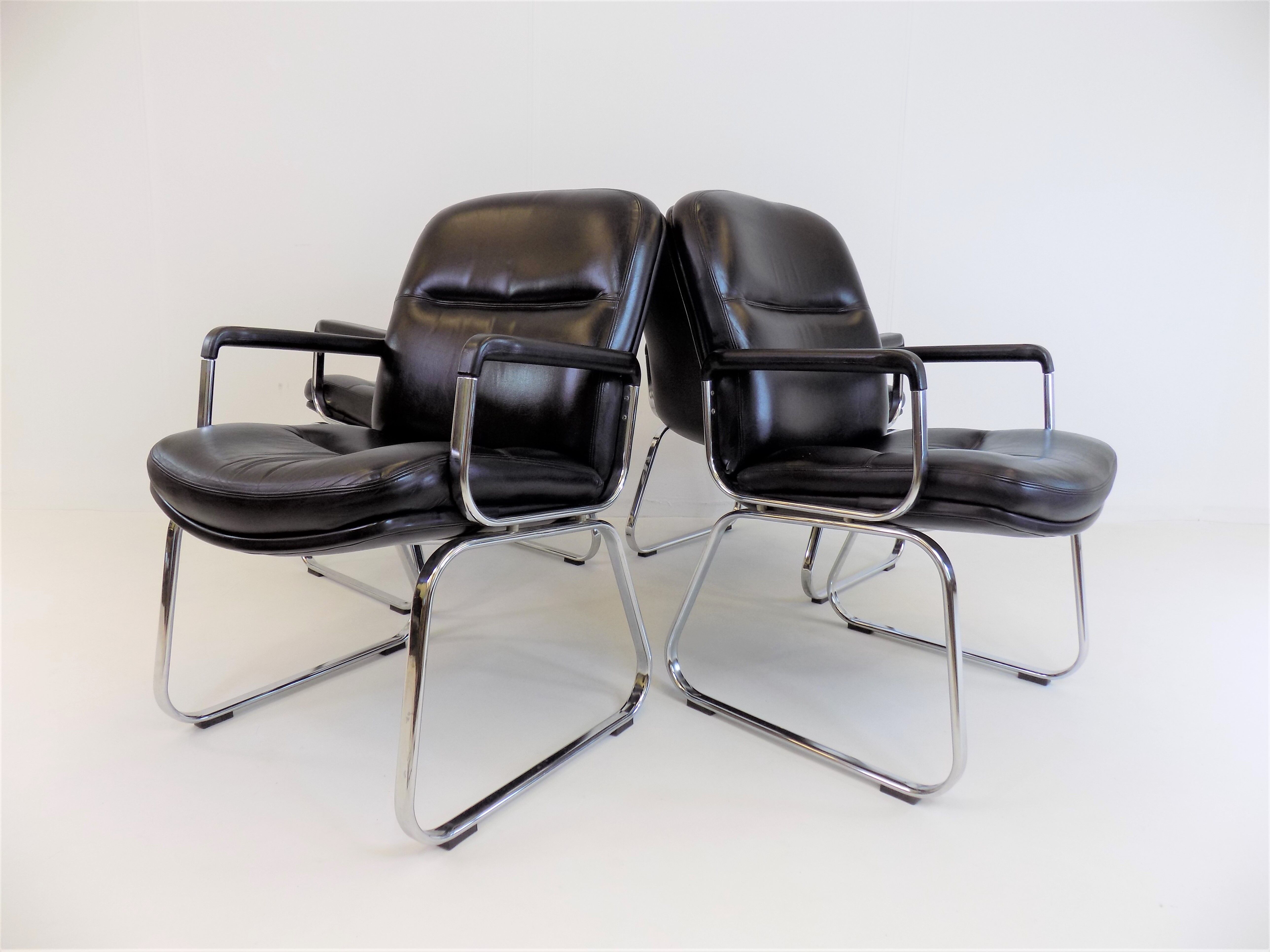 Set of 4 leather office chairs by Grahl