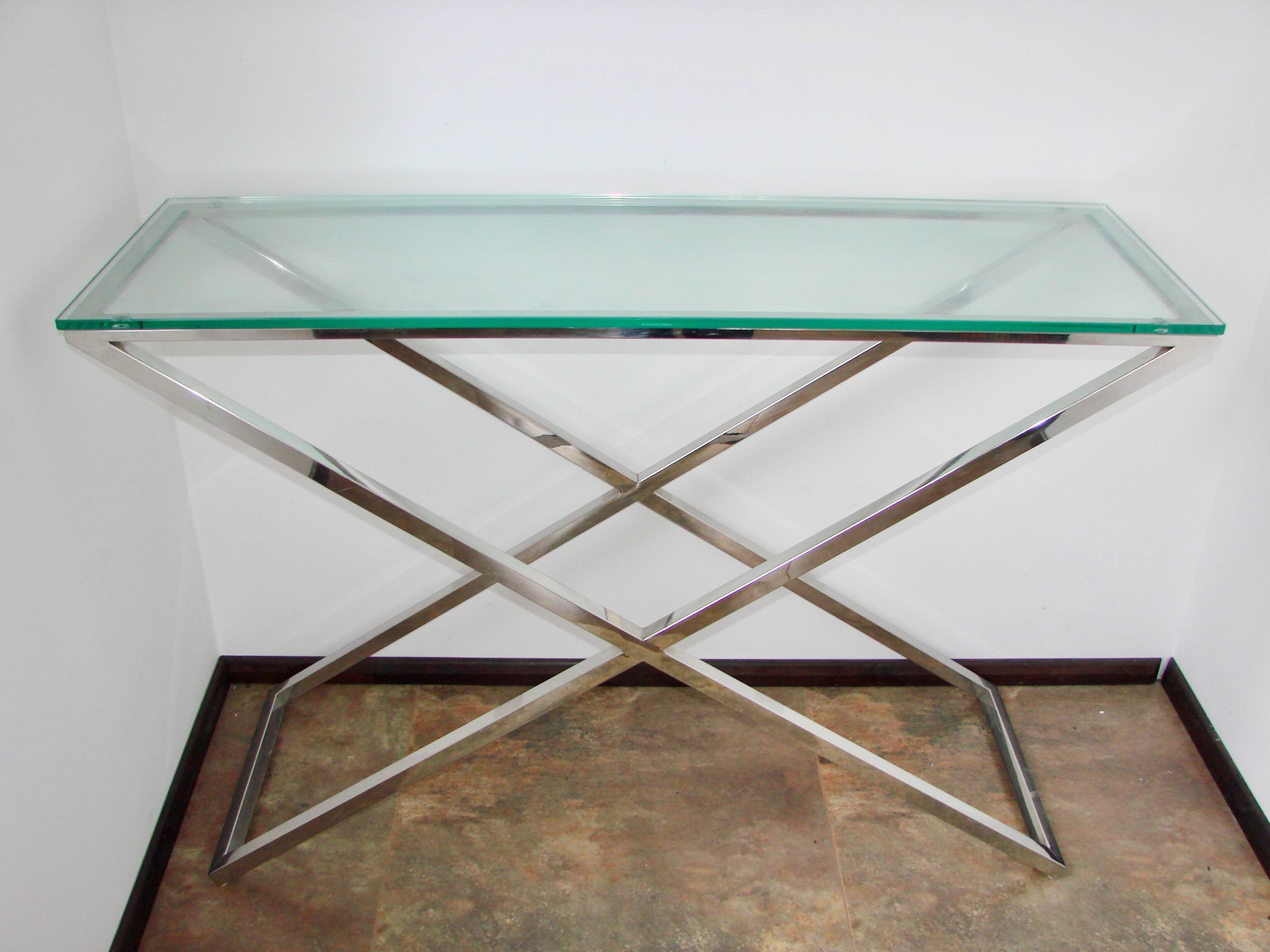 1990s-style Modern console table, chrome and glass, 120 cm