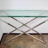 1990s-style Modern console table, chrome and glass, 120 cm