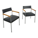 Chaises DDR avec base chromée et revêtement noir, chaises de salle à manger
