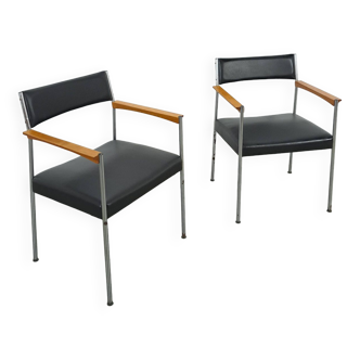 Chaises DDR avec base chromée et revêtement noir, chaises de salle à manger