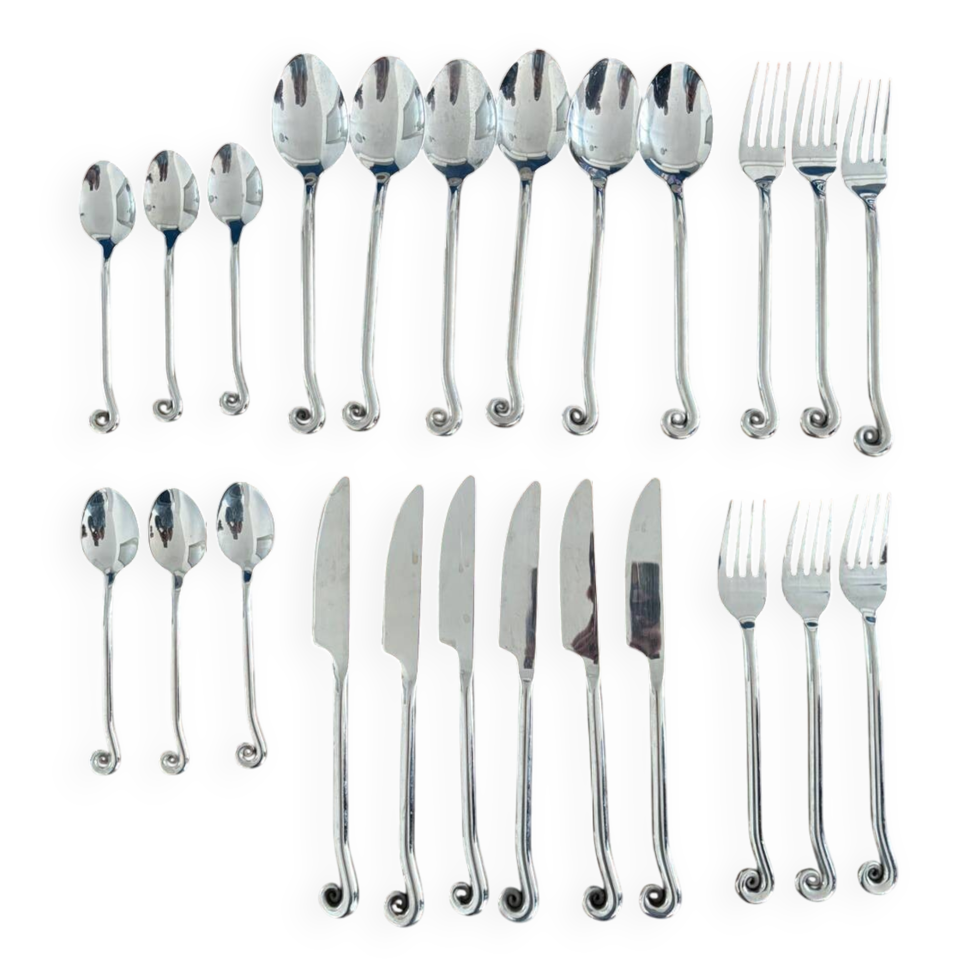 Vintage 24-piece stainless steel cutlery set with spiral handles