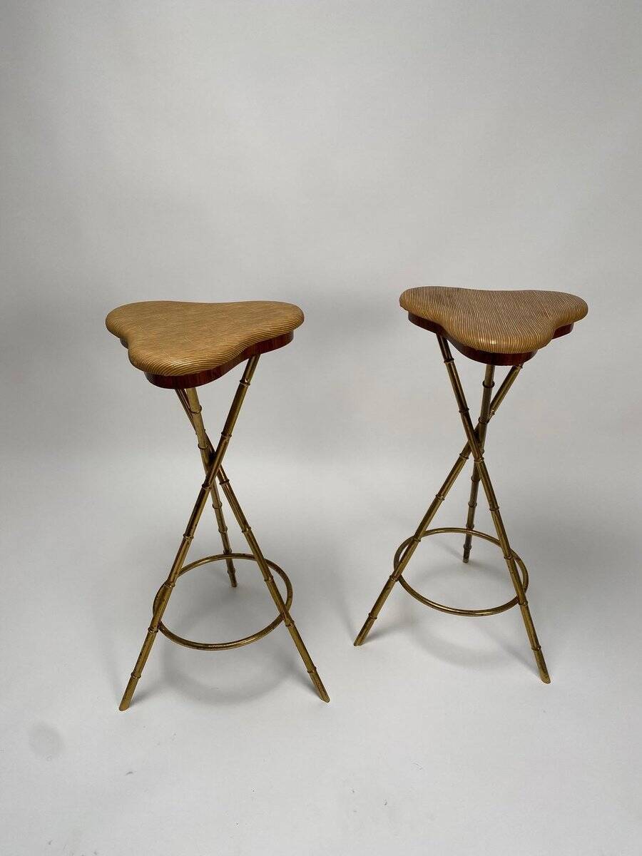 Set of Mid-Century Italian Bar Stools in Brass, 1950s