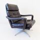 Danish black leather armchair with ottoman 70s