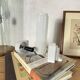 Art Deco tubular wall light in ceramic and white opaline glass tube.