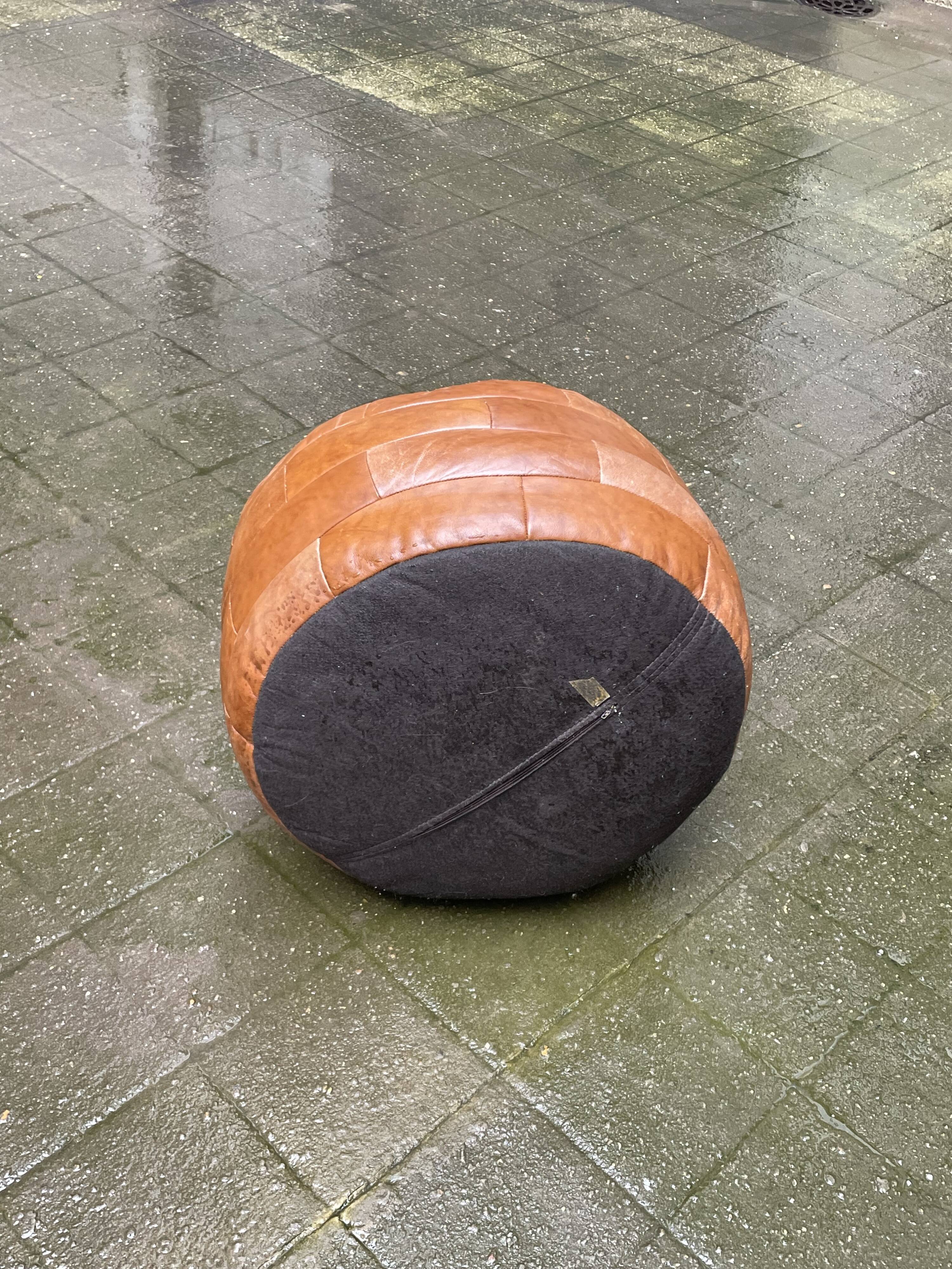 Brown suede patchwork leather pouf