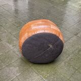 Brown suede patchwork leather pouf
