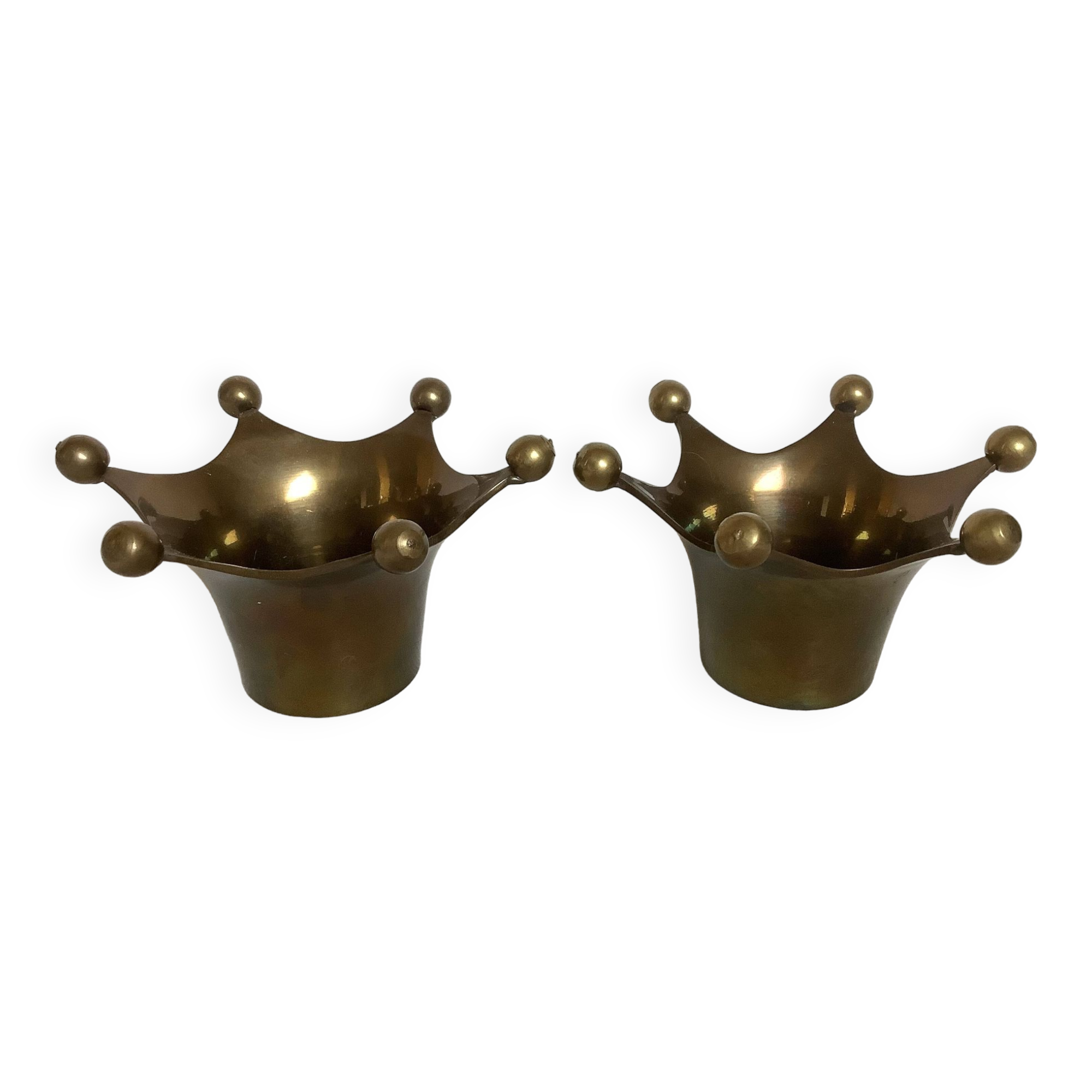 Pair of brass crown candlesticks