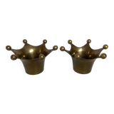 Pair of brass crown candlesticks