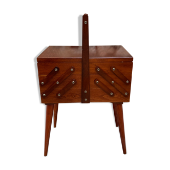 Worker sewing feet spindles