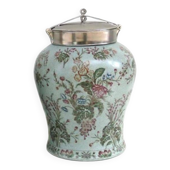 Pot a condiments bleu victorien en porcelaine h32 cm