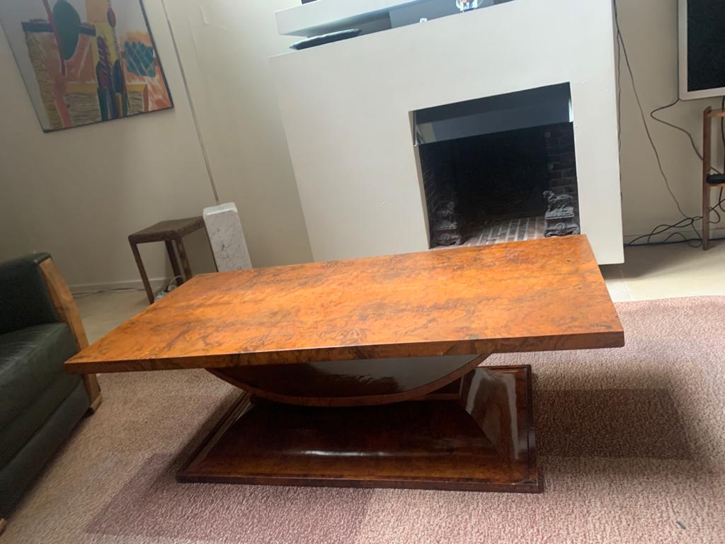 Coffee table in elm magnifying glass tray and footing