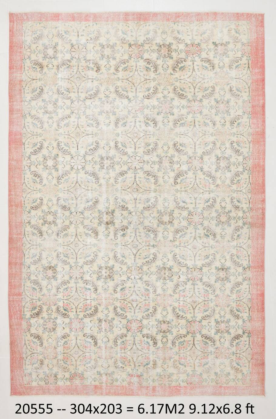 7x10 Rug For Living Room Beige Floral Turkish Rug, 203x303Cm SK20555