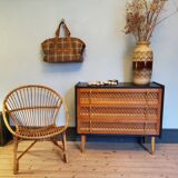 60's wood and rattan dresser