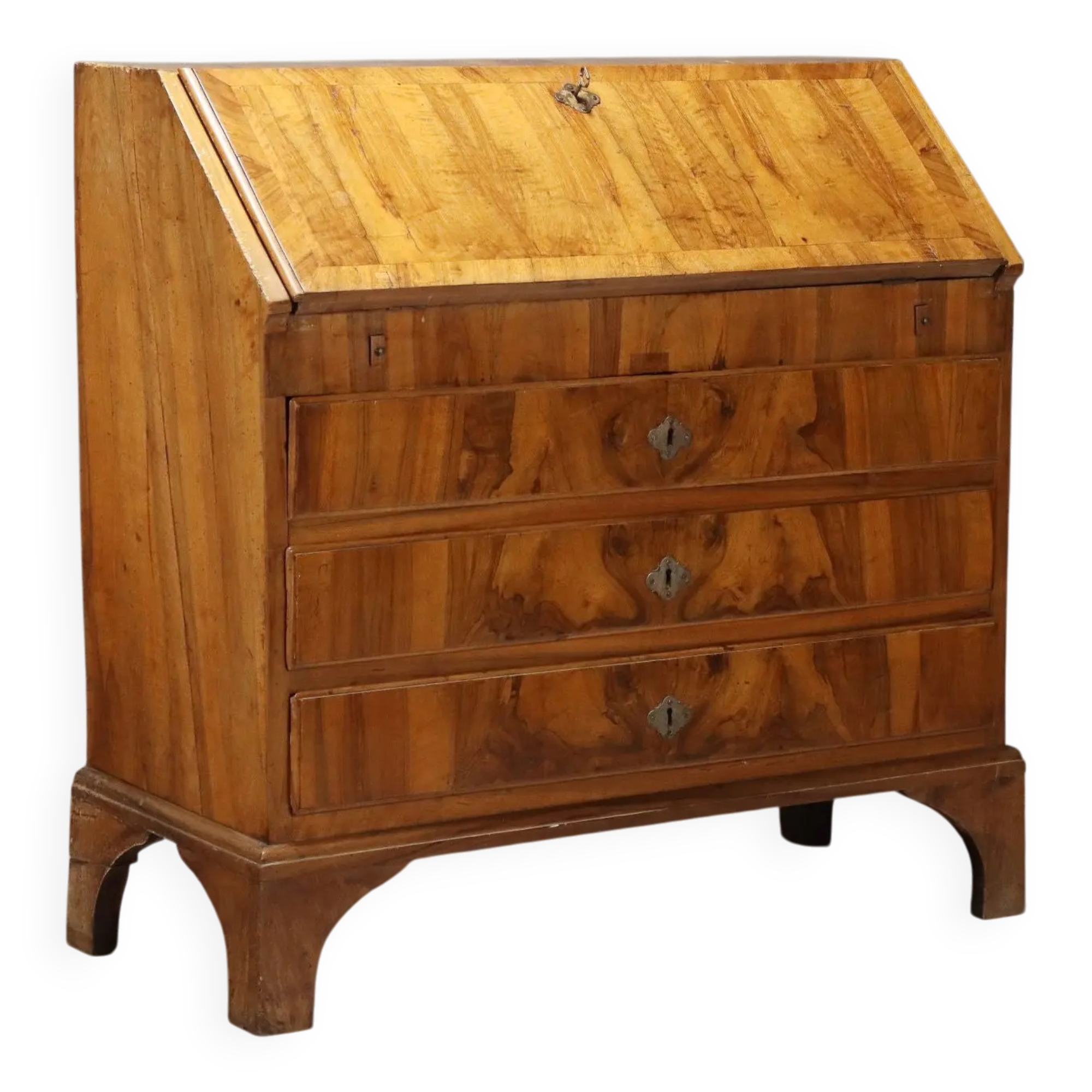 Antique walnut and walnut burl commode, poplar, Italy, 18th century.