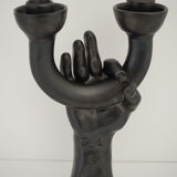 Hand-sculptured candlestick signed Jean Marais - Vallauris - Cocteau