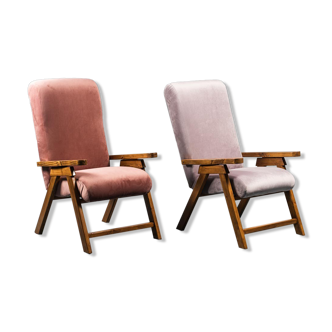 Pair of vintage velvet reclining armchairs 70s