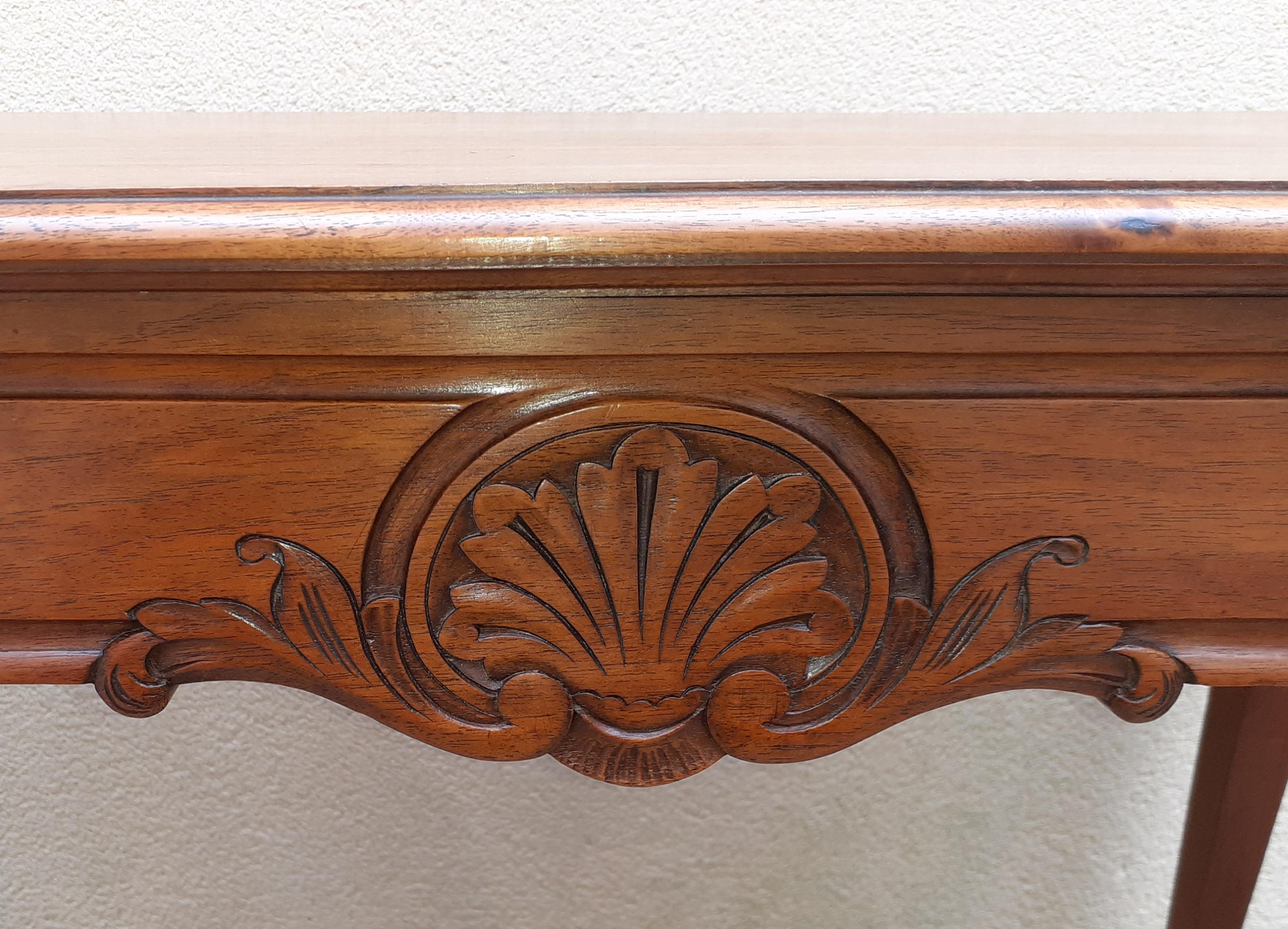 Flat desk, one-drawer table, nineteenth century carved walnut top in Louis XV style