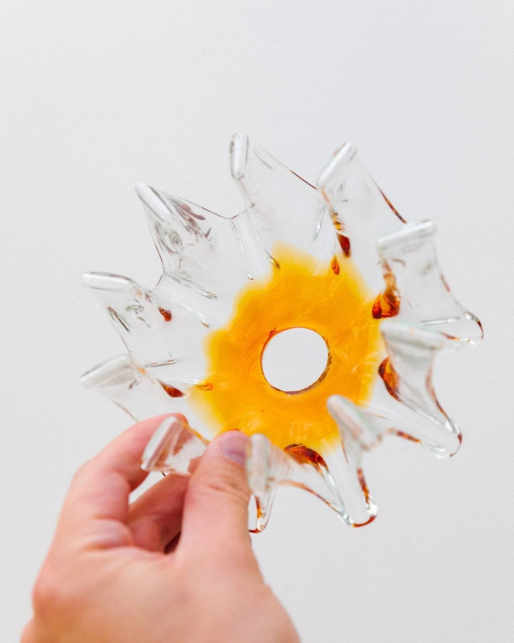 Carlo Nason Murano Glass Flower-Shades Chandelier by Mazzega - Chrome and Transparent Amber Glass, Hollywood Regency, 1970s