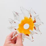 Carlo Nason Murano Glass Flower-Shades Chandelier by Mazzega - Chrome and Transparent Amber Glass, Hollywood Regency, 1970s