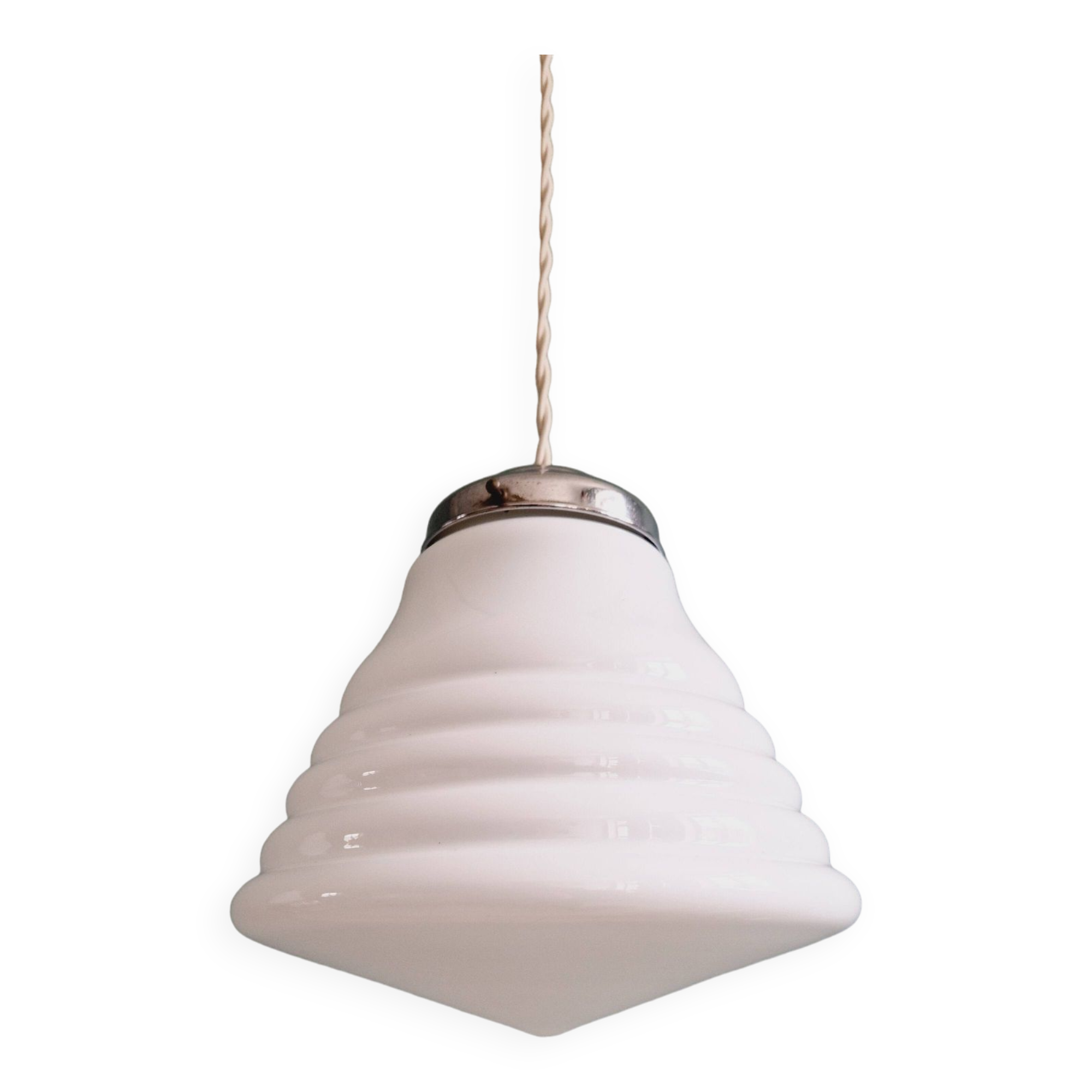 Art Deco conical pendant light in white opaline, 1920s-30s