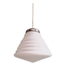 Art Deco conical pendant light in white opaline, 1920s-30s