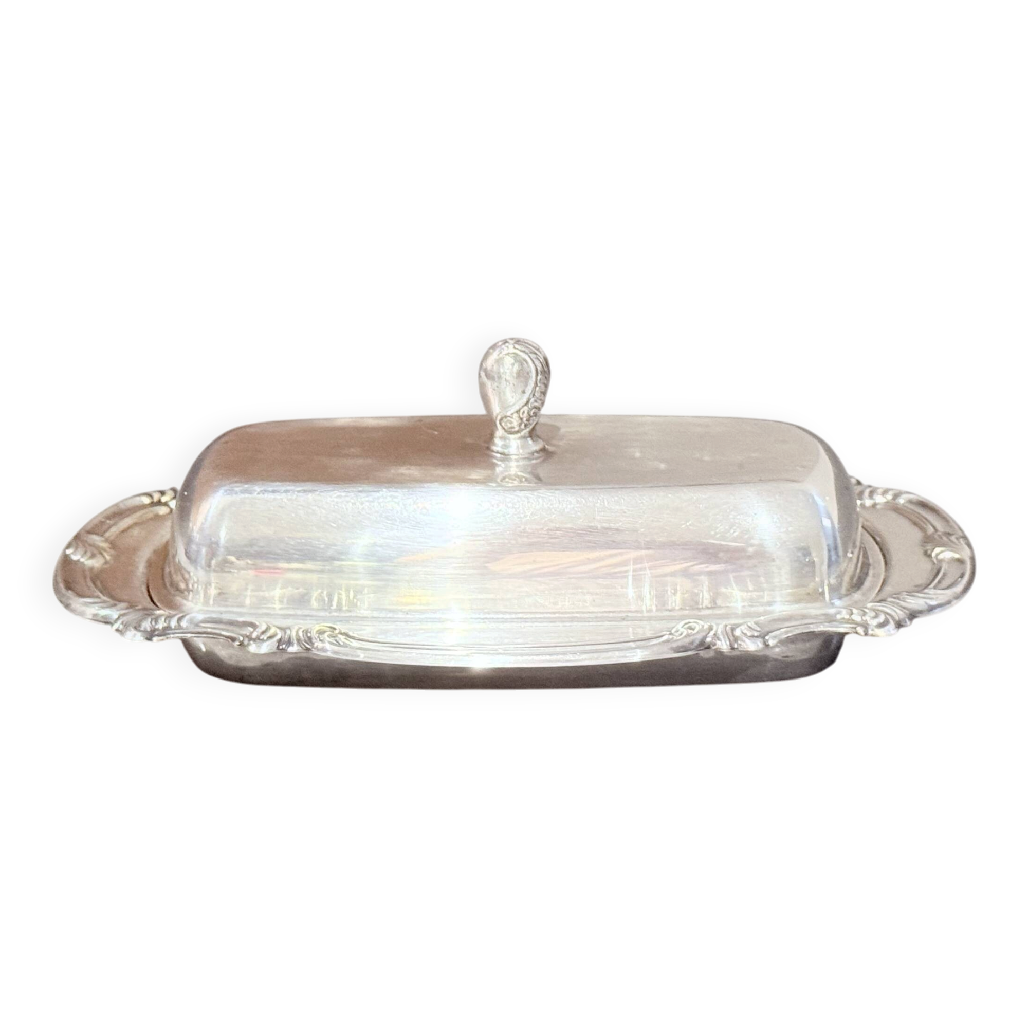 Antique Silver Butter Dish With Crystal Liner & Spoon, Elegant Vintage Tableware