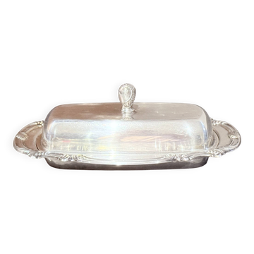 Beurrier en argent ancien avec doublure en cristal et cuillère, vaisselle vintage élégante