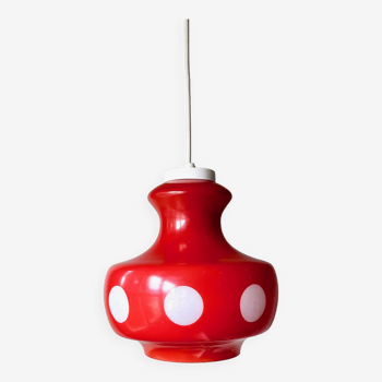 70's lamp polka dots, red glass lamp, vintage hanging lamp, children's room.