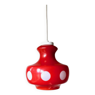 70's lamp polka dots, red glass lamp, vintage hanging lamp, children's room.