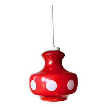 Lampe à pois années 70, lampe en verre rouge, suspension vintage, chambre d'enfant.