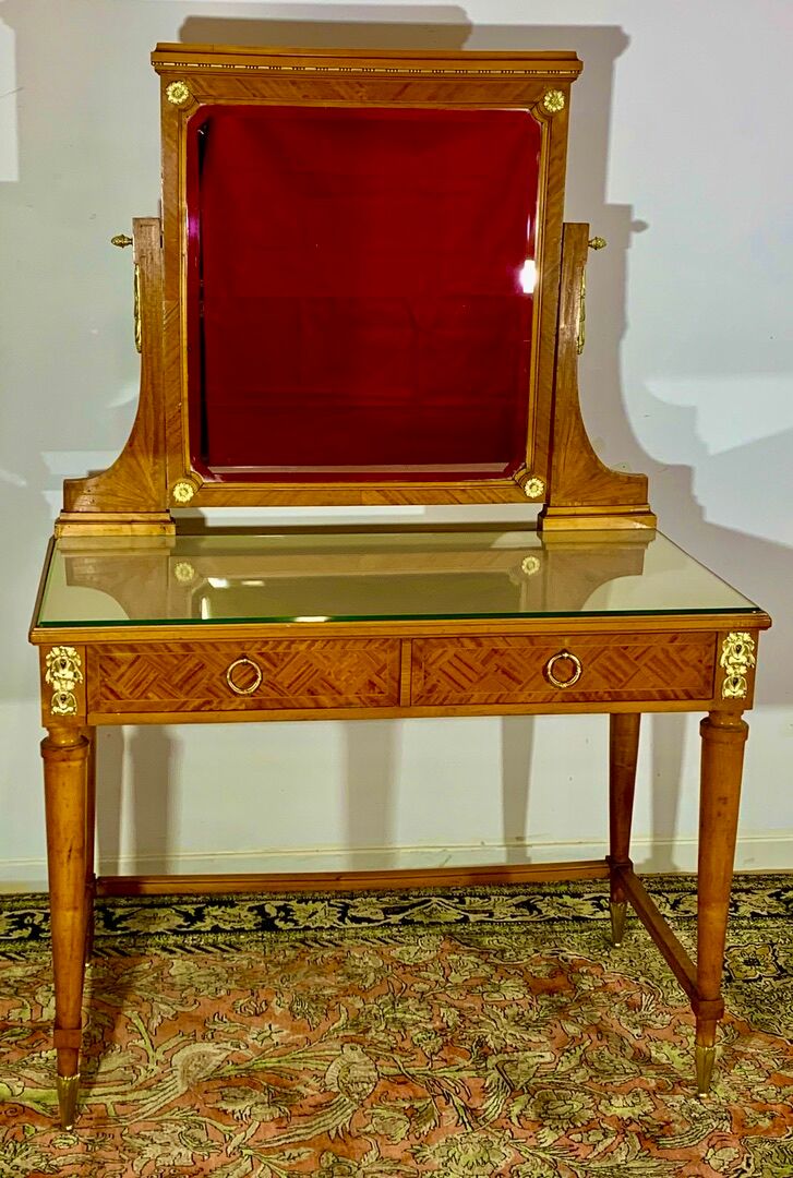 Vintage Art Deco dressing table in precious wood marquetry, 1930