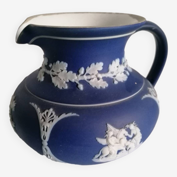 Old Wedgwood 19th century dark blue jasper pitcher in perfect condition Antique Wedgwood Jasperware Creamer England Dark Blue & White Bas Relief Neoclassical Jasperware 19th century