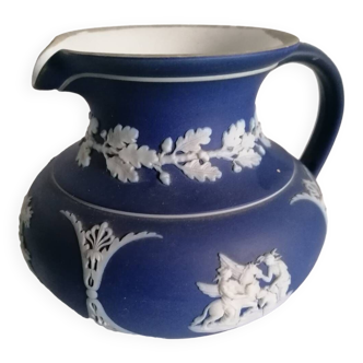 Old Wedgwood 19th century dark blue jasper pitcher in perfect condition Antique Wedgwood Jasperware Creamer England Dark Blue & White Bas Relief Neoclassical Jasperware 19th century