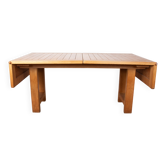 Large extendable dining table in solid oak by Guillerme and Chambron.