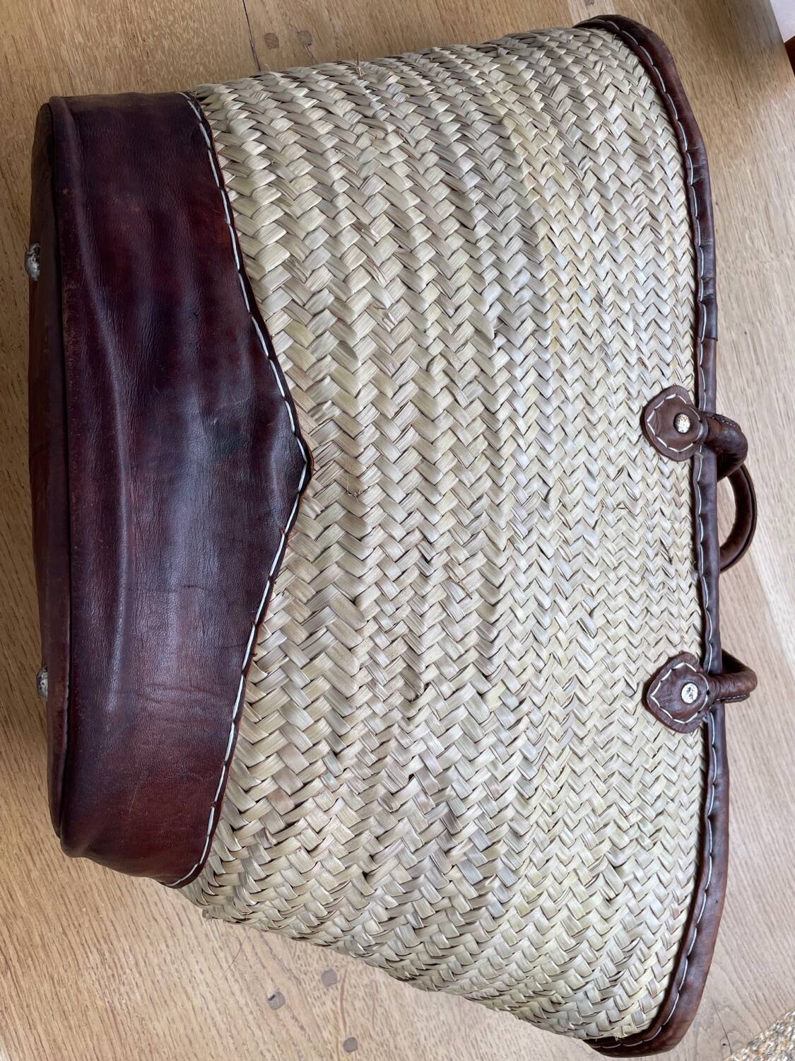 Straw and leather basket