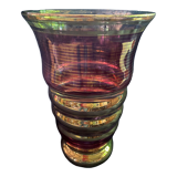 art deco vase in fuchsia & gold glass cira 1930 - belgian glassware (boom/doyen/laeken)