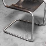 Set of 4 chairs in black leather 70s vintage