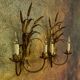 Pair of Hollywood Regency Style Gilt Metal Double-Arm Wheat Sconces, 1970s