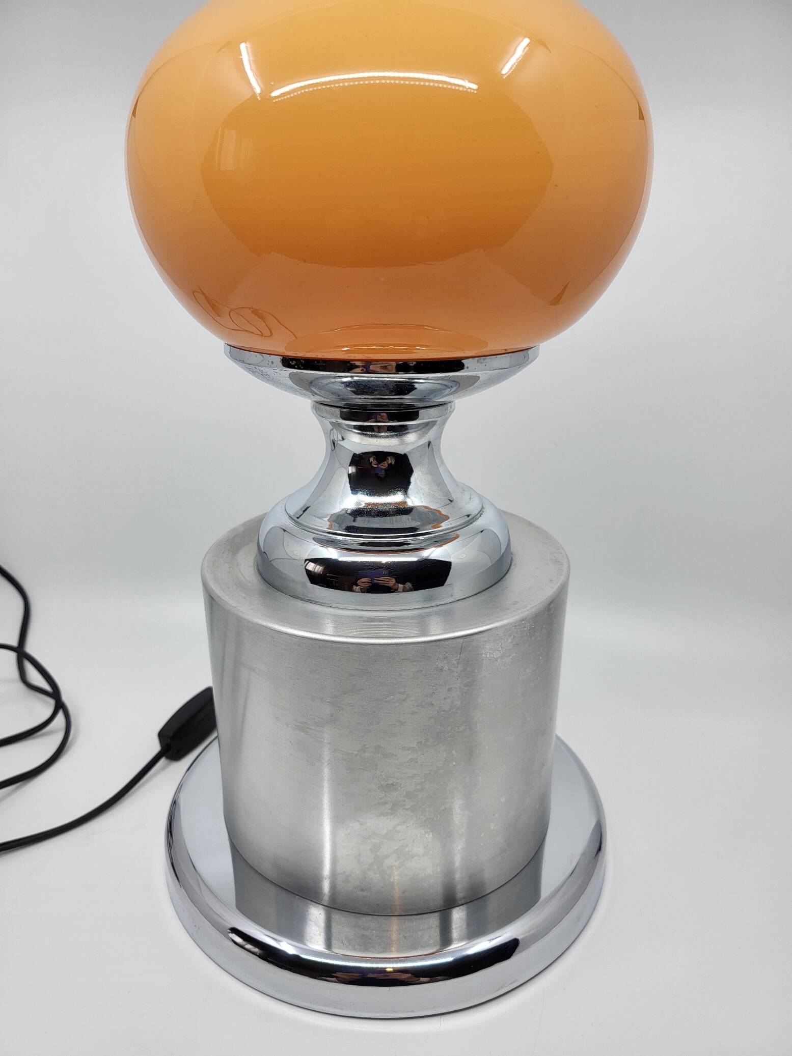 Diderot Delmas lamp in orange opaline with chrome base France 1970 Vintage