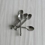 5 small twisted silver metal teaspoons