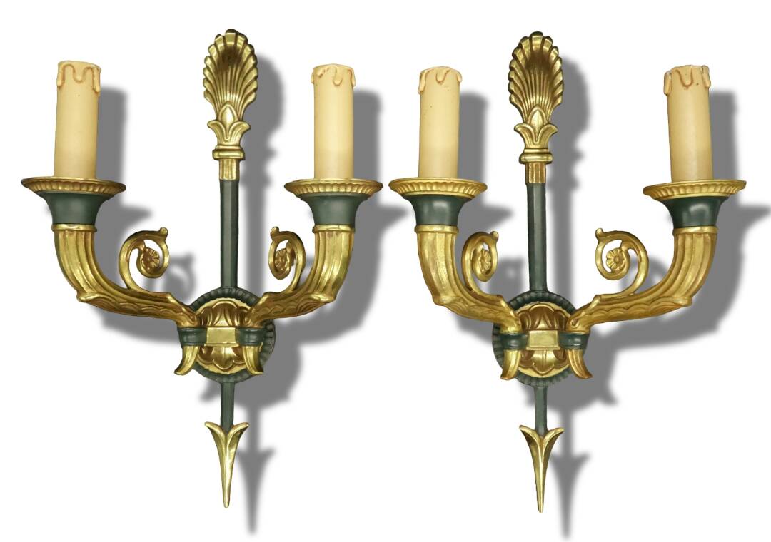 Pair of large Restoration style wall sconces from Lucien GAU - bronze